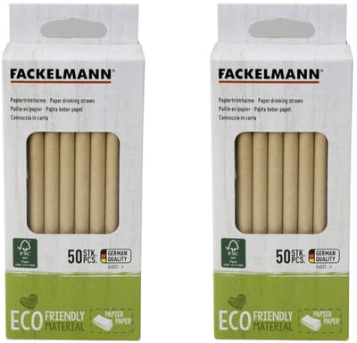 Set van 2 dozen met 50 rietjes van stevig bruin papier 15 cm Fackelmann Nature