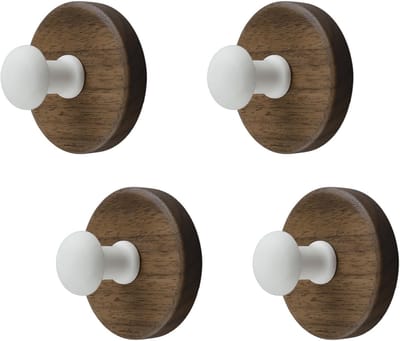 Dailygoods- Wandhaak 4 Stuks - Walnoot Houten Wandhaak - Decoratieve Haak - Sterke Plakhaak - Voor Tas/Hoed/Slippers - 60 mm Diameter