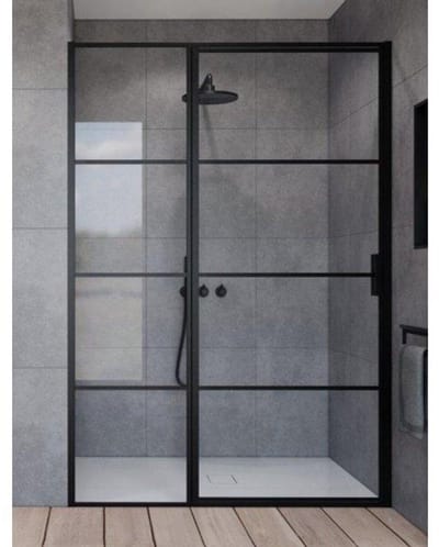 FugaFlow Efficiente Vetro Douchedeur - 100x200cm - vast paneel - frame lines buitenzijde - anti kalk - mat zwart