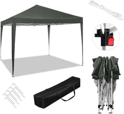 TamTrade Partytent - Pagodetent - Paviljoen - Easy up partytent - Waterdicht - 3x3M - In hoogte verstelbaar - Donkergrijs