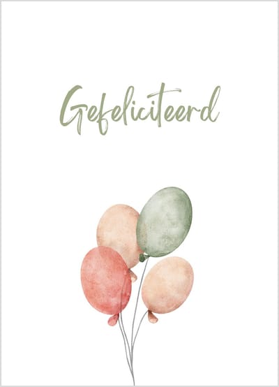 Wenskaart gefeliciteerd met roze en groene ballonnen – 10x15 cm – verjaardagskaart – 400 grams papier – inclusief kraft envelop