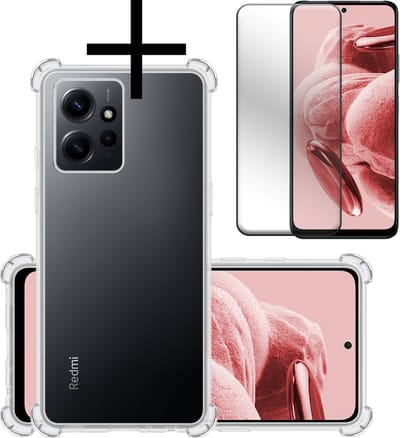 Hoesje - Met Screenprotector - Geschikt voor Xiaomi Redmi Note 12 4G - Sterk & Shockproof - Siliconen Case - Back Cover - Telefoon Hoes - Shock Proof - Transparant