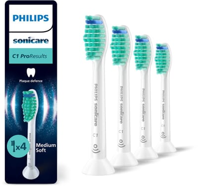 Philips Sonicare ProResults C1 – Opzetborstels voor Elektrische Tandenborstel – Wit – Verpakking van 4 - Tandplakverwijdering - HX6014/87