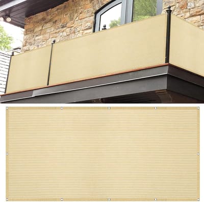 Balkon Privacyscherm 180 x 900 cm 90% Schaduwpercentage Uv-Bestendig Hekscherm Tuinscherm met Touw en Aluminium Oogjes Hekscherm Voor Balkon en Terras, Creme Kleur