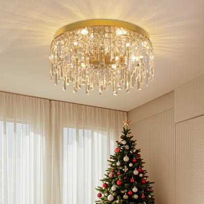 Luxe Gouden Kristallen Kroonluchter - Elegante Flush Mount Plafondlamp voor Eetkamer, Slaapkamer, Woonkamer en Keuken