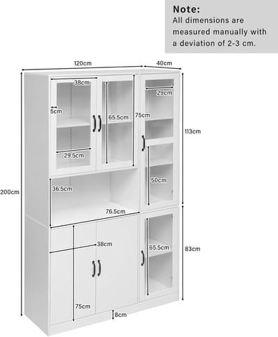 Glazen Vitrine met LED-verlichting voor Collecties – Hoog 200 x 120 x 40 cm – 16 Kleuren Instelbaar – Boekenkast, Servieskast en Displaykast – Casa Velluto – Wit, Gehard Glas en Hout, Modern Design