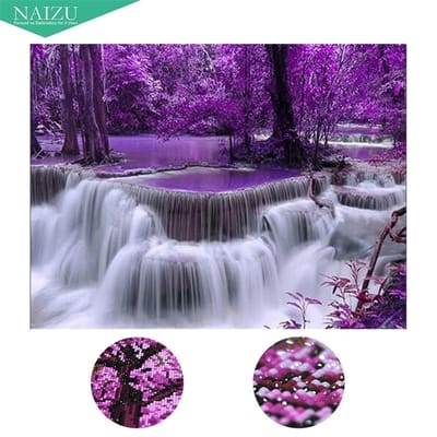 Diamond Painting Paarse Waterval Landschap Handwerk Diamond Mozaïek Cross Stitch Borduren 20X30CM gray