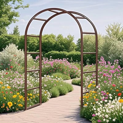 Bruine rozenboog trellis - weerbestendige tuinpergola voor klimplanten, balkondecoratie, bruiloftsfeesten en tuindecoratie (b 200 x h 230 cm)