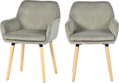 Meubles Cosy Eetkamerstoel - Set Van 2 Fluweel Ribstof Houten Poten Scandinavisch Design - Lichtgrijs