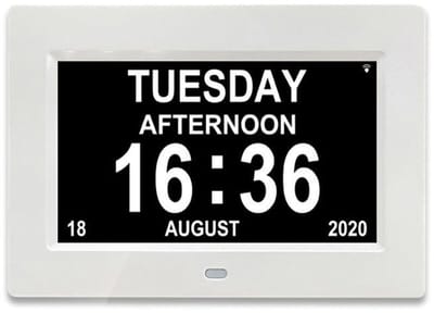 7-inch digitale klok met kalender – geeft duidelijk de datum, dag van de week en maand weer – 12/24-uursformaat – hoogwaardig monochroom scherm