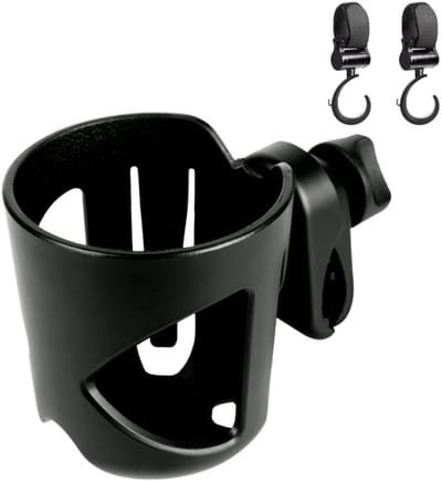 Kinderwagen cupholder met telefoonhouder - houder voor fles en beker - voor buggy en rolstoel - waterafstotend en gemakkelijk te monteren - zwart