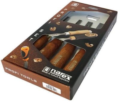 Premium Beitel Set - Set van 4 stuks met Gebeitst Haagbeuk Houten Handvatten