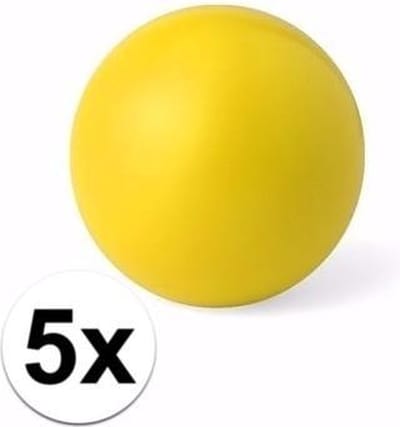 5 gele anti stressballetjes 6 cm