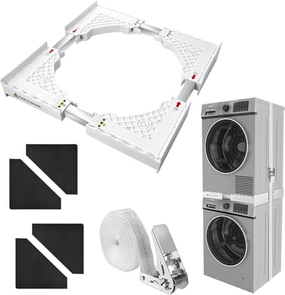 Tussenbouwframe Wasdroger - Stapelkit Apparaten - Ruimtebesparend Stapelen - Verstelbaar 45-70cm - Tot 500kg Belastbaar - Wit