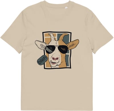 Geit T Shirt - Grappig Dieren Tshirt Dames en Heren - Cartoon Illustratie - Beige - S