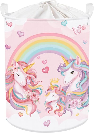 Opbergmand voor baby's, regenboog, roze, wasmand, meisjes, voor kleding, opbergdoos, speelgoed, voor badkamer, slaapkamer, regenboog, 36 x 45 cm