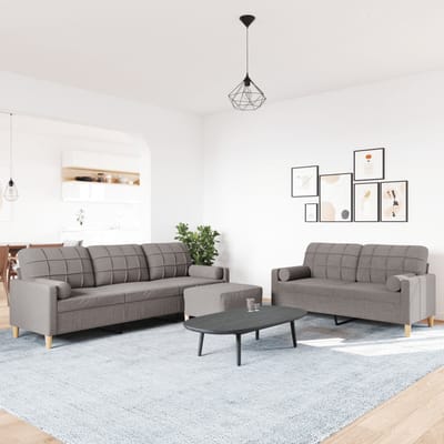 vidaXL - 3-delige - Loungeset - met - voetenbank - en - kussens - stof - taupe