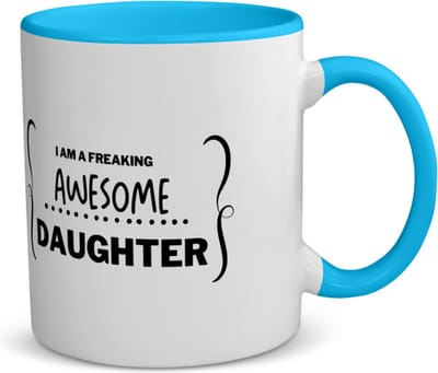 Akyol - i am a freaking awesome daughter koffiemok - theemok - blauw - Dochter - beste dochter - liefste dochter - verjaardag - cadeau - kado - bedankje - geschenk - 350 ML inhoud