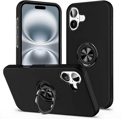 Telefoonhoesje Met Vingerring & Magneet voor Telefoohouders - Hoesje Geschikt voor: iPhone 16 - Zwart