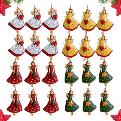 Dailygoods - 24 stuks houten kerstengel hangers, dubbelzijdig bedrukt kerstversiering met bindkoord - Voor kerstversiering, decoratie aan raam en kerstboom (set-B)