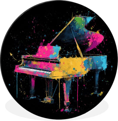 WallCircle - Wandcirkel - Muurcirkel - Piano - Kleurrijk - Verf - Modern - Aluminium - Dibond - 30x30 cm - Binnen en Buiten
