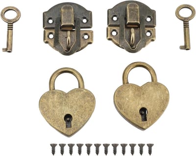 Houten Doos Hangslot Set - Vintage Hasp Clasp Latch voor Retro Kunstwerken - Eenvoudige Installatie - Decoratief Hart Hangslot - Zink Legering - Handig voor Maken en Decoreren - Stijlvol Design