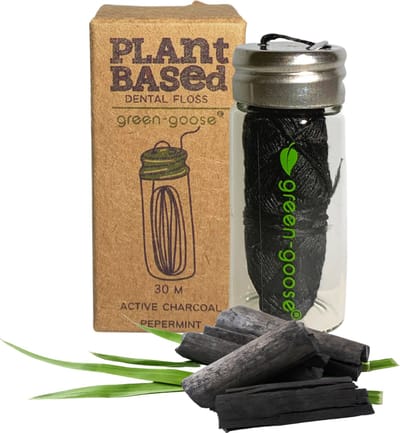 green-goose® Bio-based Flosdraad | Houtskool | 3 meter | Biologisch Afbreekbaar| Vegan Maisvezel Flosdraad | Duurzaam | Milieuvriendelijk | Minimal Waste
