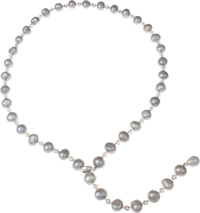 Zoetwater parelketting Adjustable Pearl Grey - echte parels - grijs - zilver - verstelbare ketting - lange ketting - ketting met hanger - luxe sieraden zakje - parelketting dames