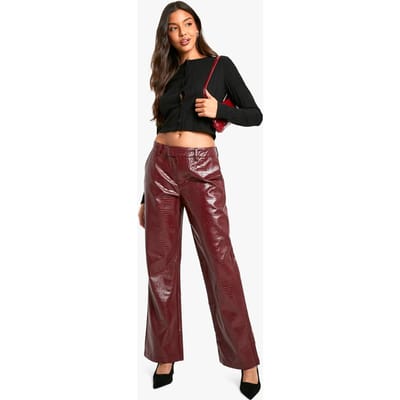 boohoo Dames Croc PU Low Rise Rechtelijnige Broek | Berry | Maat: 10