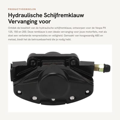 Dailygoods- Remklauw Hydraulisch - Schijfremklauw Voor - Vervanging Voor Vespa PX 125/150/200 - ABS/Metaal - OE-Nummer 56220R/58573R - Schijfrem