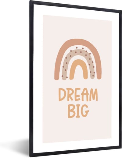 FrameYourWall® - Fotolijst met poster 40x60 - Regenboog - Dream big - Pastel - Kinderkamer - Fotokader van hout - Kaders en lijsten - Houten fotolijstje - Wissellijst voor muurposter - Picture en photo frame - Posterlijst - Fotohouder