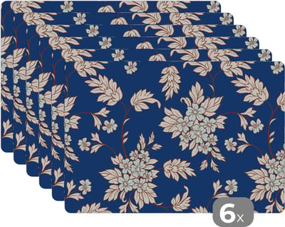 Placemat - Placemats kunststof - Bloesem - Bladeren - Roze - Goud - Patronen - 45x30 cm - 6 stuks - Hittebestendig - Anti-Slip - Onderlegger - Afneembaar