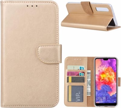 Ntech Hoesje Geschikt voor Huawei P30 portemonnee hoesje / met opbergvakjes Goud