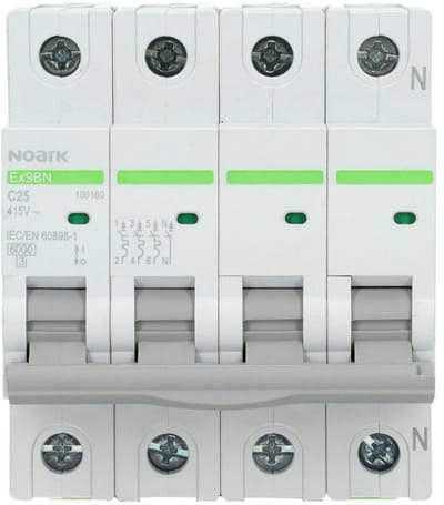 Noark installatieautomaat 3-polig+nul 25A C-Kar (Ex9BN 3PN C25)