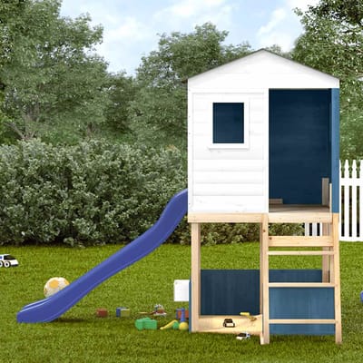 vidaXL Buitenspeelset massief sparrenhout wit en blauw