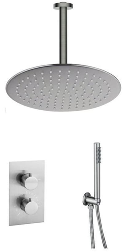 FugaFlow Eccelente Acces Inbouw Regendoucheset - thermostatisch - plafondarm - 25cm hoofddouche - staaf handdouche - gladde doucheslang - Geborsteld RVS PVD (RVS)