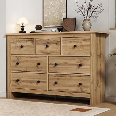MODENUIT Dressoir - 7 Laden Met Opbergruimte - Voor Keuken, Hal En Woonkamer - Spaanplaat Houtkleur - 152x40x89 Cm