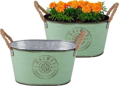 Sunnydays Teil/plantenpot/bloempot - 2x - zink - jadegroen - L29 x D18 x H15 cm