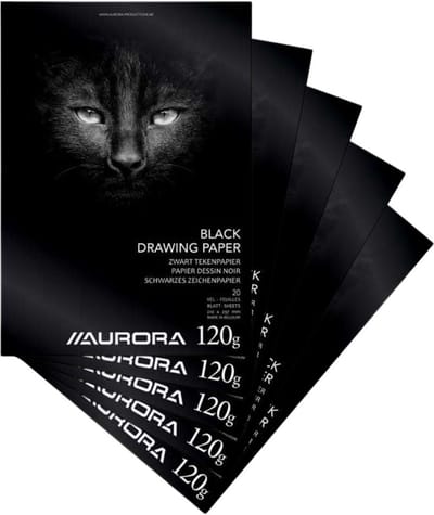 Aurora Tekenblok - Zwart Tekenpapier - 15 Stuks - A4 - 210 mm x 297 mm - 120 g - 20 vel