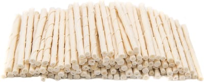 Witte gedraaide staafjes 7/8mm 100st. - hondensnack - kauwbot - kauwstaafjes - rawhide - runderhuid kauwstokjes - voordeelpak