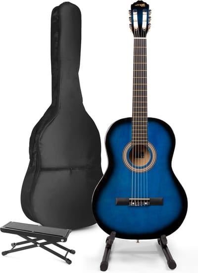 Akoestische gitaar voor beginners - MAX SoloArt klassieke gitaar / Spaanse gitaar 4/4 - Met o.a. 39'' gitaar, gitaar standaard, voetsteun, gitaartas, gitaar stemapparaat en extra accessoires - Blauw