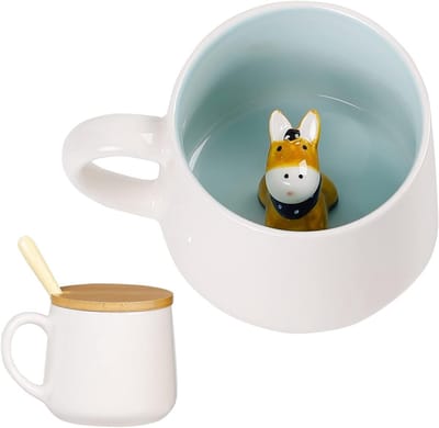Schattige keramische koffiemok met deksel en lepel - 3D design, grappige cadeaus voor vrouwen en vrienden, ideaal voor cappuccino en thee