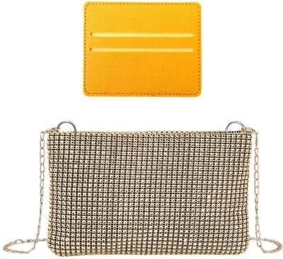 Dailygoods- Schoudertas Goud - Avondtas - Handtas - Kaarthouder - Polyester - Verstelbare Schouderketting 116 cm