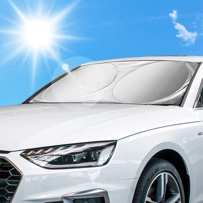 Famanu – Zonnewering voor autovoorruit - autovoorruit zonnescherm - opvouwbaar zonnescherm voor voorruit - blokkeert zonneklep - zonnebescherming - zonnereflector voor SUV - vrachtwagen - om voertuig koeler te houden (150 x 70 cm)
