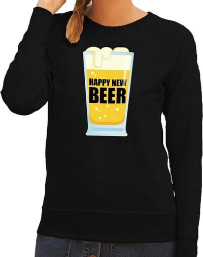 Oud en nieuw sweater/ trui Happy new year zwart dames - Nieuwjaarsborrel kleding XS