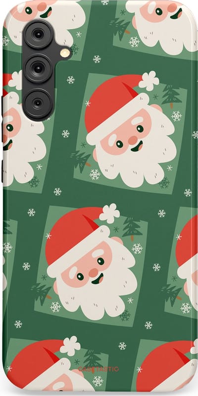 Casetastic hoesje geschikt voor Samsung Galaxy A34 (2023) 5G - Dubbellaagse bescherming - Kerstmannen in het bos - Fashion Case - Donkergroen Wit Terracotta Crème