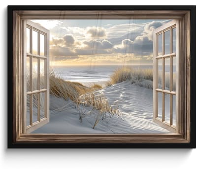 Poster in lijst - Fotolijst 70x50 cm - Posters - Doorkijk - Strand - Duinen - Zee - Natuur - Posterlijst zwart - Decoratie - Wanddecoratie woonkamer - Muurdecoratie slaapkamer