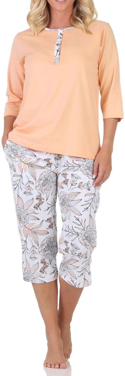 Prachtige damespyjama met korte mouwen en capri broek in bloemenprint - ook in oversize