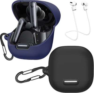 Beschermhoes voor Soundcore Liberty 4 NC - 2-Pack met Karabijnhaken en Anti-Verlies Lijnen, Ultra Dun en Schokbestendig, Zwart Blauw