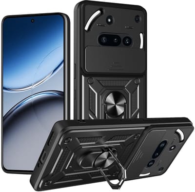 MobyDefend Hoesje - Geschikt voor Nothing Phone (3a) - Pantsercase Met Draaibare Ring - Zwart